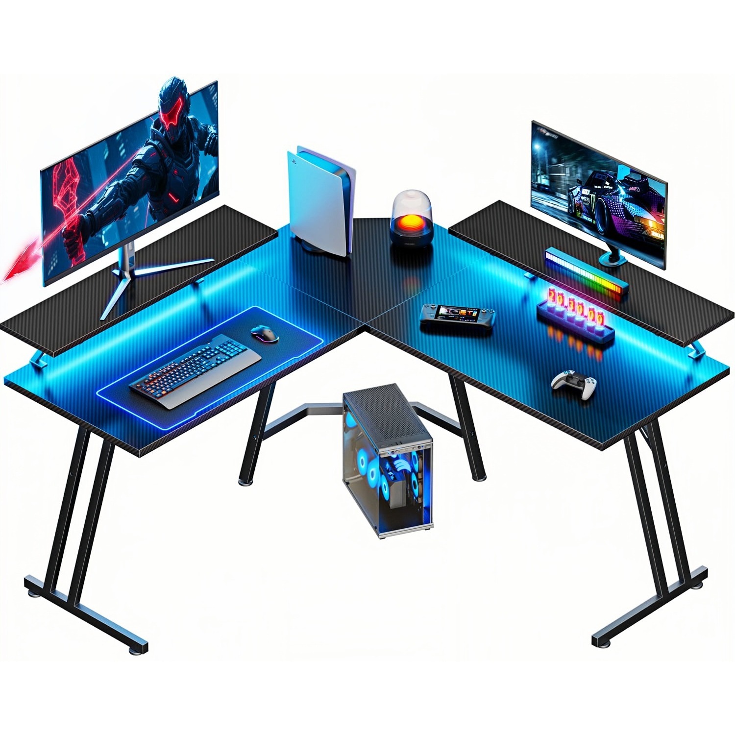 LEDライトとモニタースタンド付きL字型ゲーミングデスク、カ - Pc Gaming Center のレビューと価格