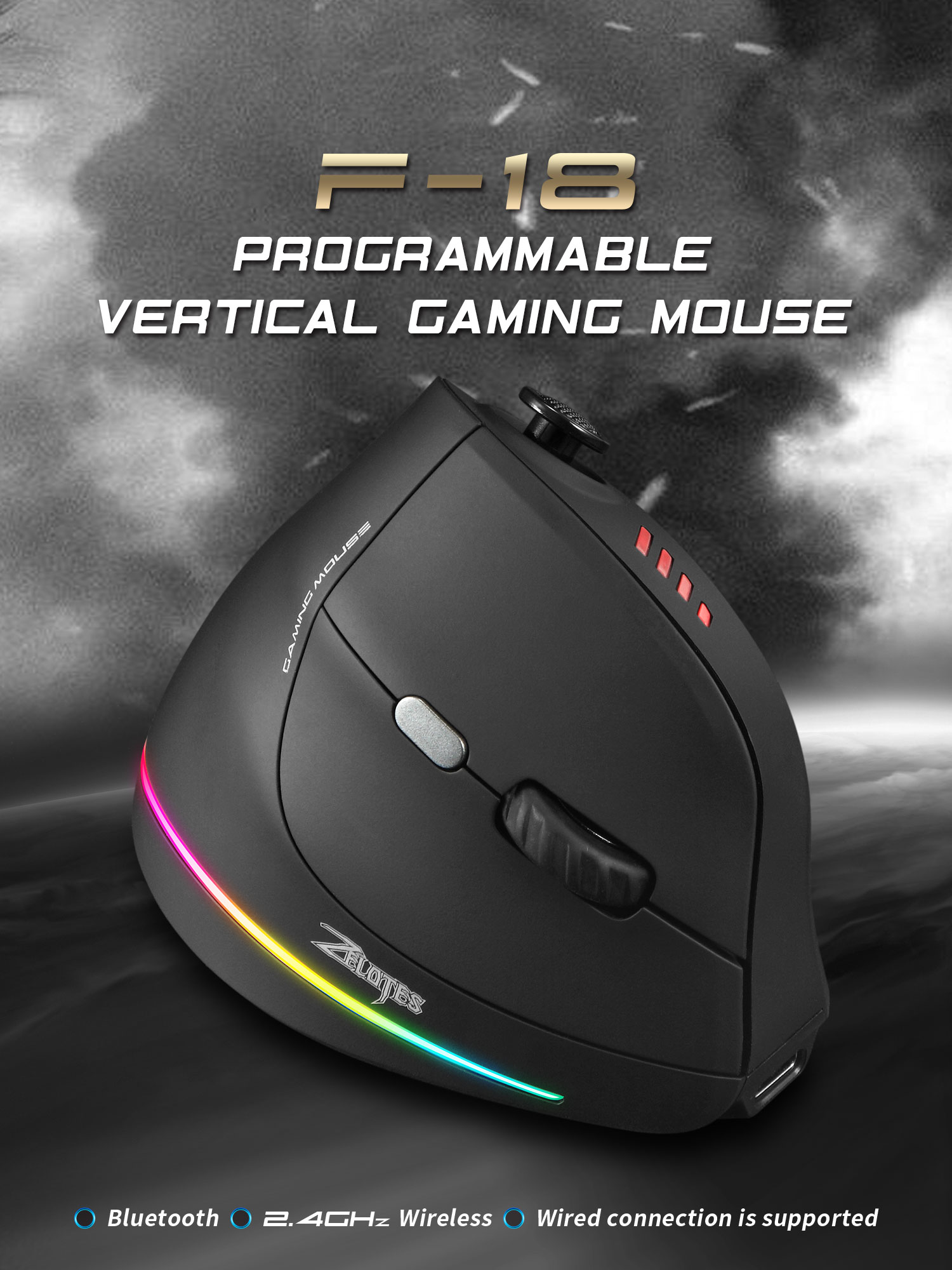 Jomaa RGB バックライト付きワイヤレス垂直マウスコン - Pc Gaming Rgb のレビューと価格